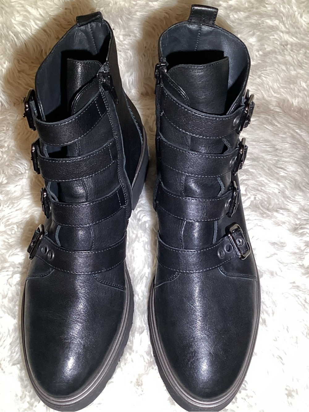 Paul Green Bobbi moto Black Buckle Strap Ankle Boots size 10